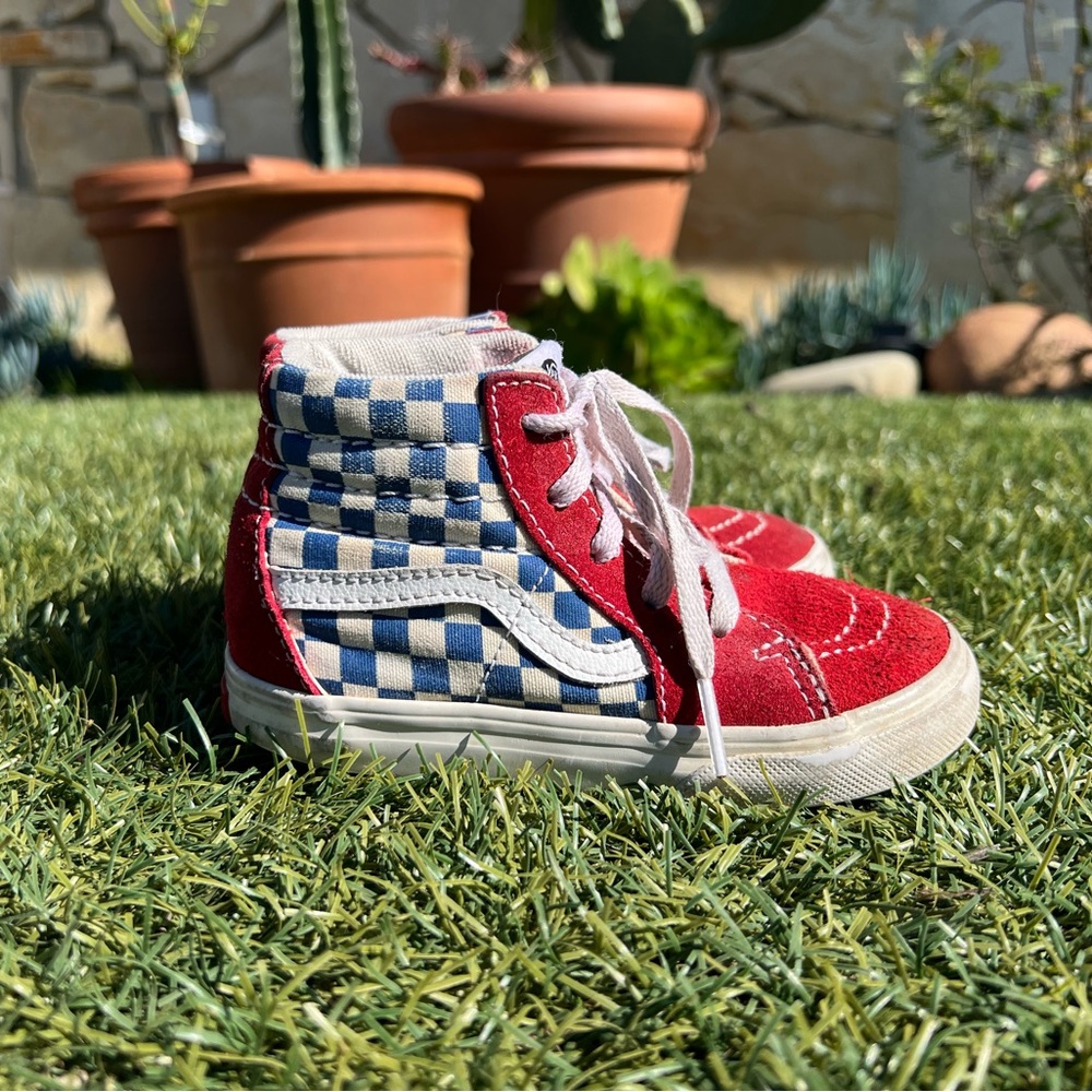 Vans Kids High-Top Sneakers Red and Blue Checkered
